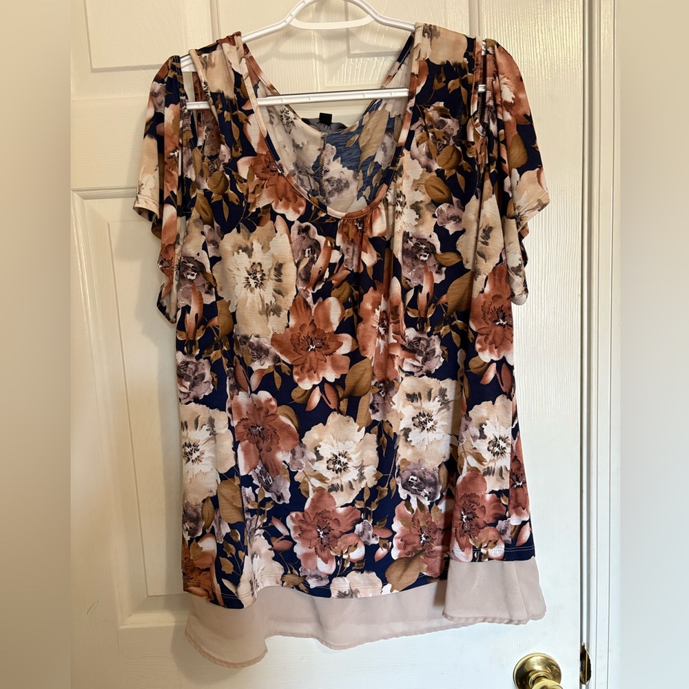 NAIF Blue and Cream Floral Blouse - 3X